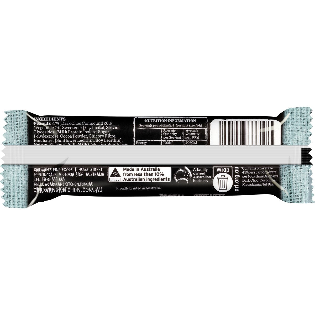 Carman's Low Sugar Low Carb Bar Dark Choc 170g