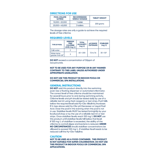 Hy Clor Pool Tablets - 2kg - 200g Tablets - Algae Control