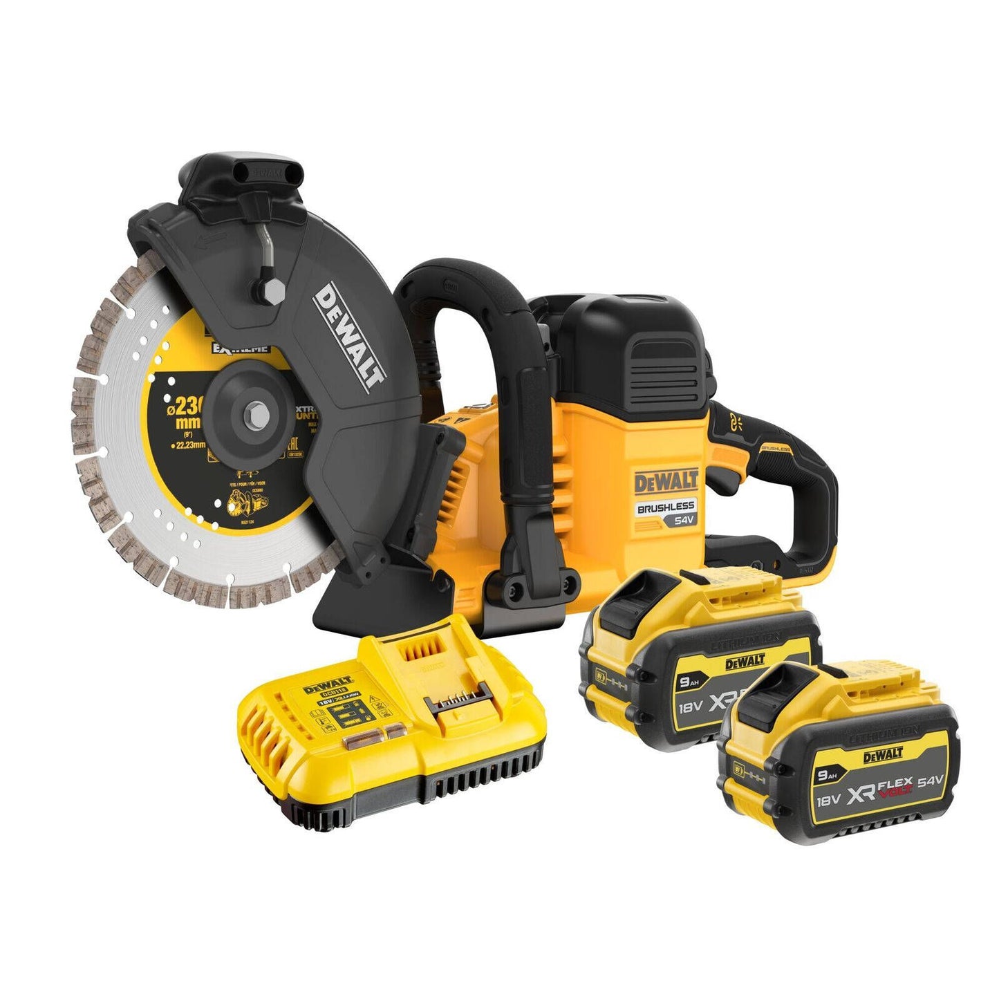 Dewalt Brushless Concrete Cut Off Saw Kit - 54V - 230mm - 2 x 9.0Ah
