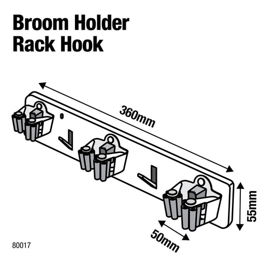 Everhang Broom Holder Rack - 3 Holders - Plastic/Steel - Easy Installation