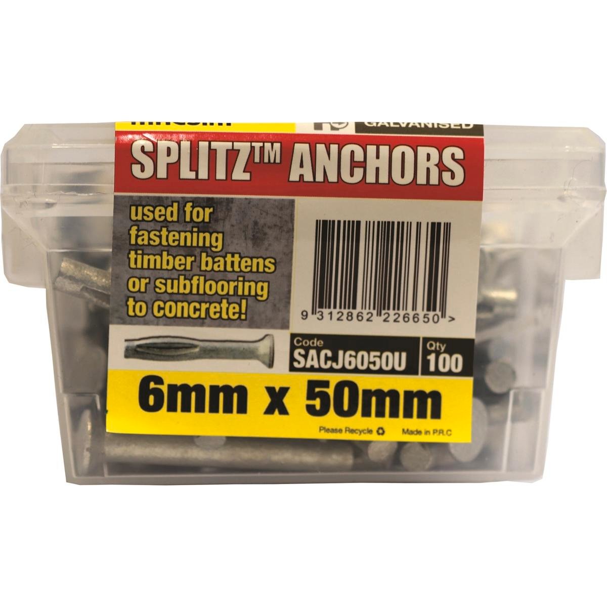 Macsim Splitz Anchor 50mm Galvanised Steel 100 Pack Easy Install