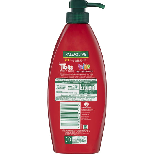 Palmolive Kids 3 In 1 Strawberry Shampoo Conditioner & Body Wash Trolls 700ml
