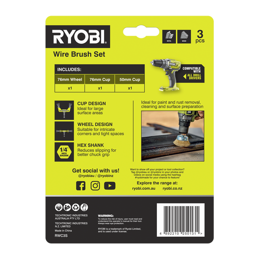 Ryobi Wire Brush Set 3 Piece RWC3S
