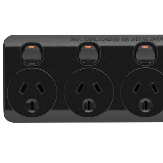Arlec Black 4 Outlet Surge Protected Powerboard