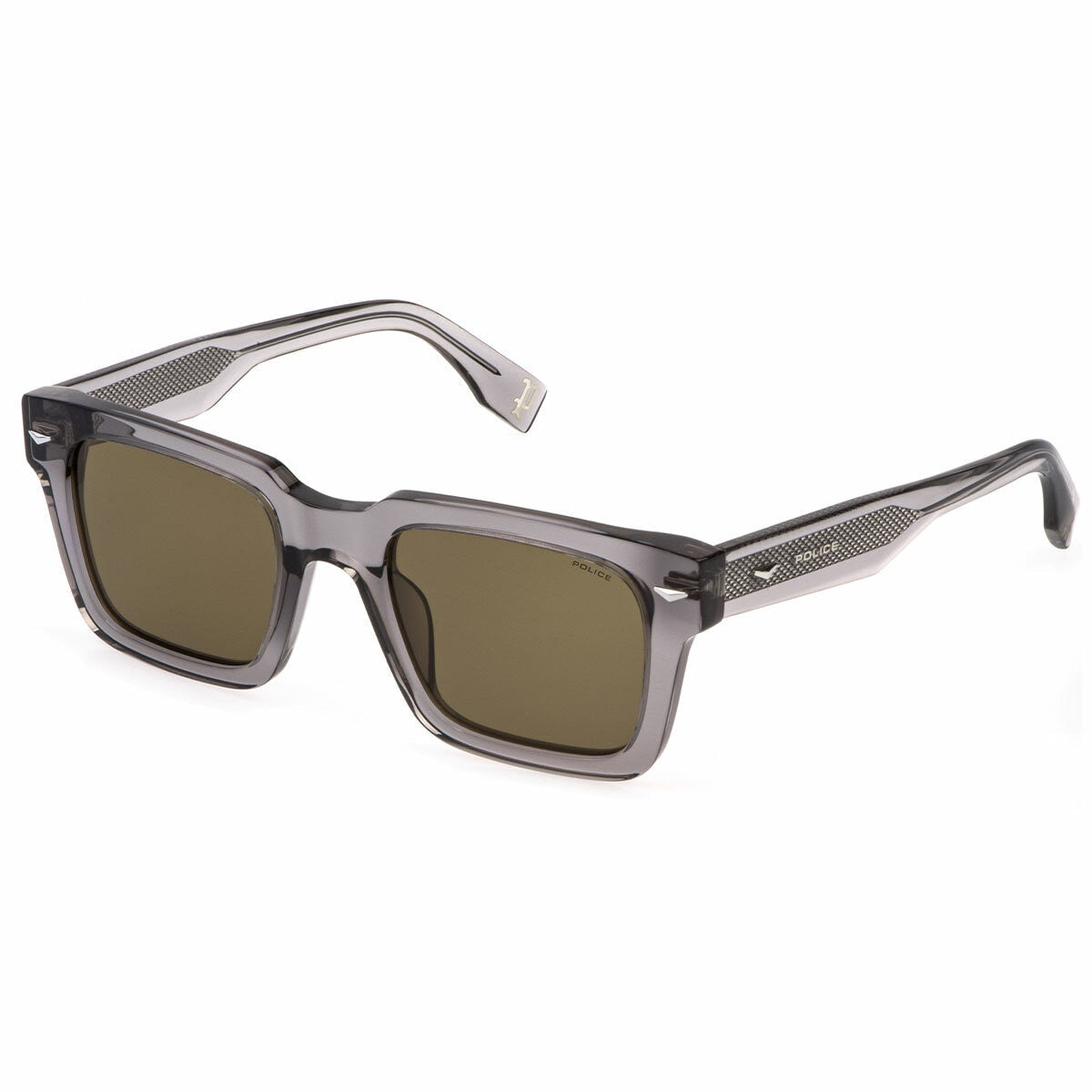 Police SPLQ88E 5209MB Men's Square Sunglasses Brown Lenses Grey