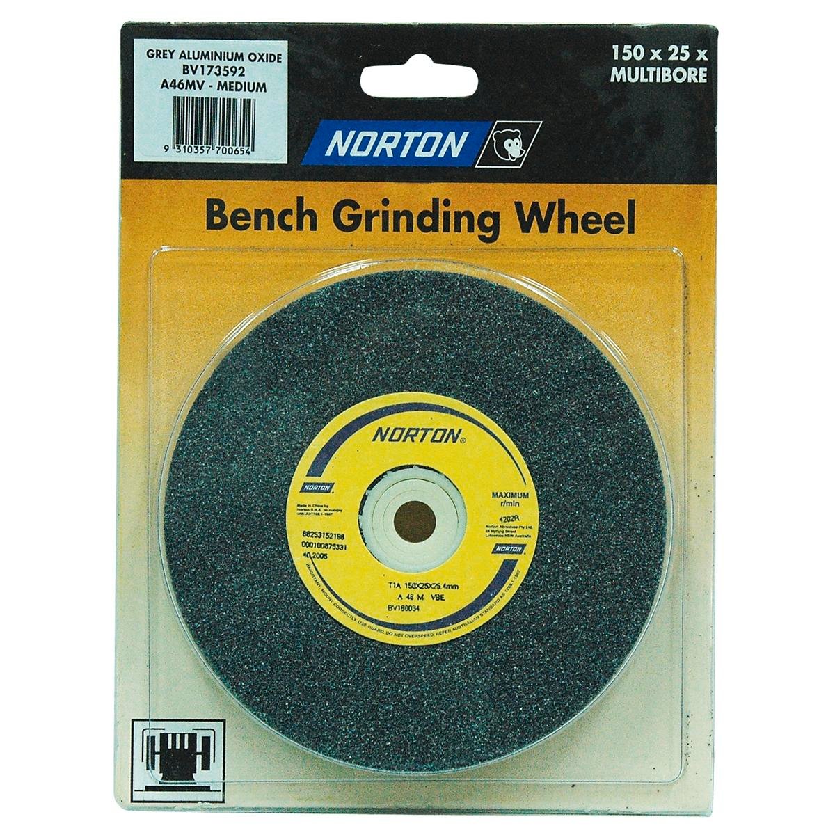 Norton Bench Grinding Wheel - Multi Bore - 150 x 25mm - Aluminium Oxide - Fine Finish