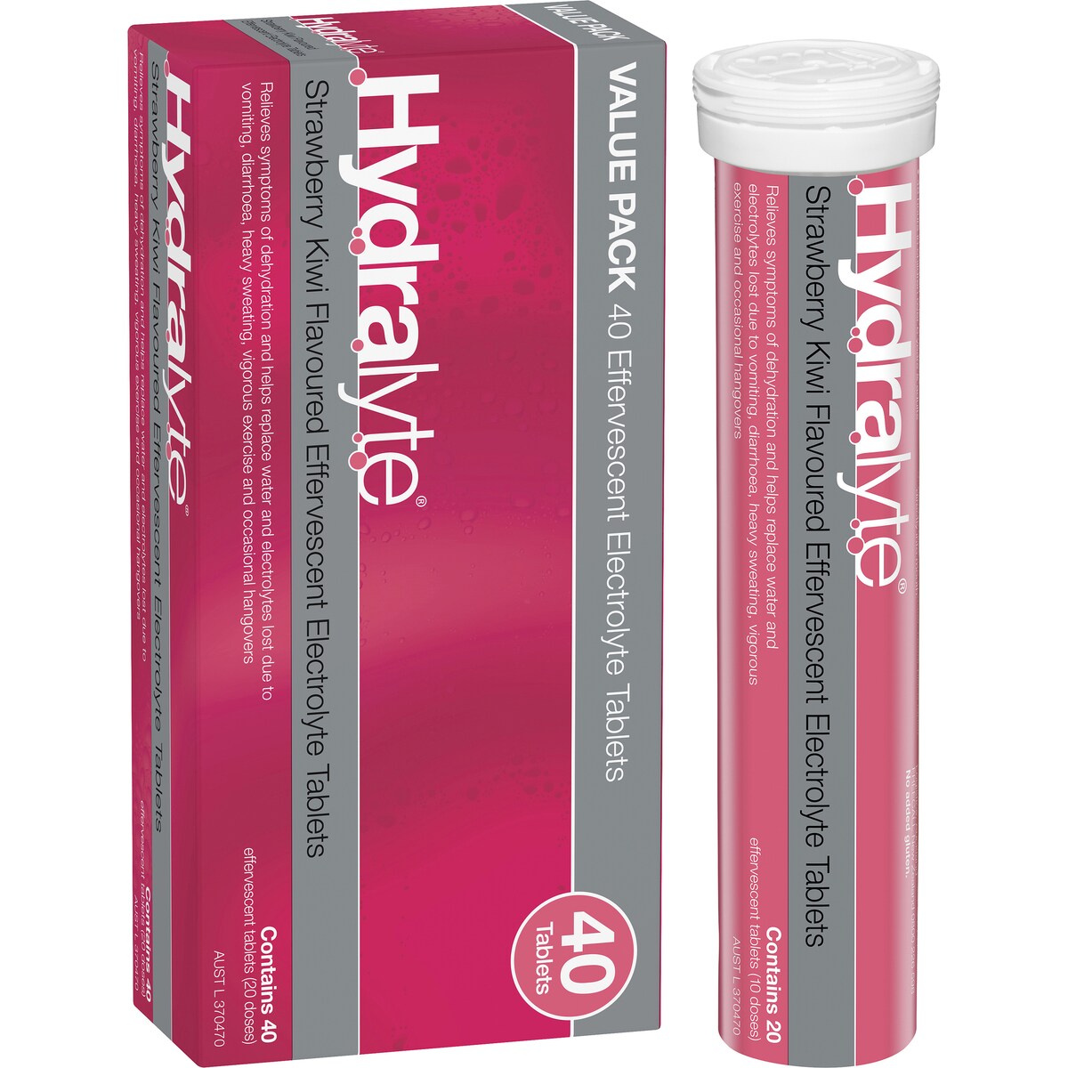 Hydralyte Effervescent Electrolyte Tablets Strawberry Kiwi 40 Pack
