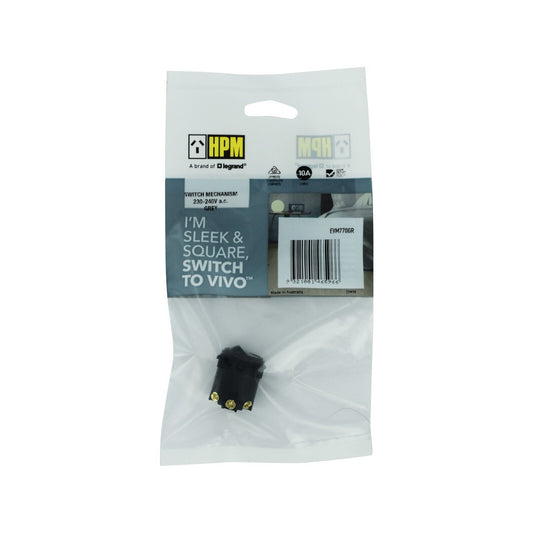 HPM VIVO Rocker Switch Mechanism 10A Grey Plastic Easy Install