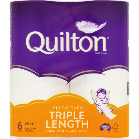 Quilton Toilet Paper Triple Length 3ply 540 Sheets 6 Roll Pack