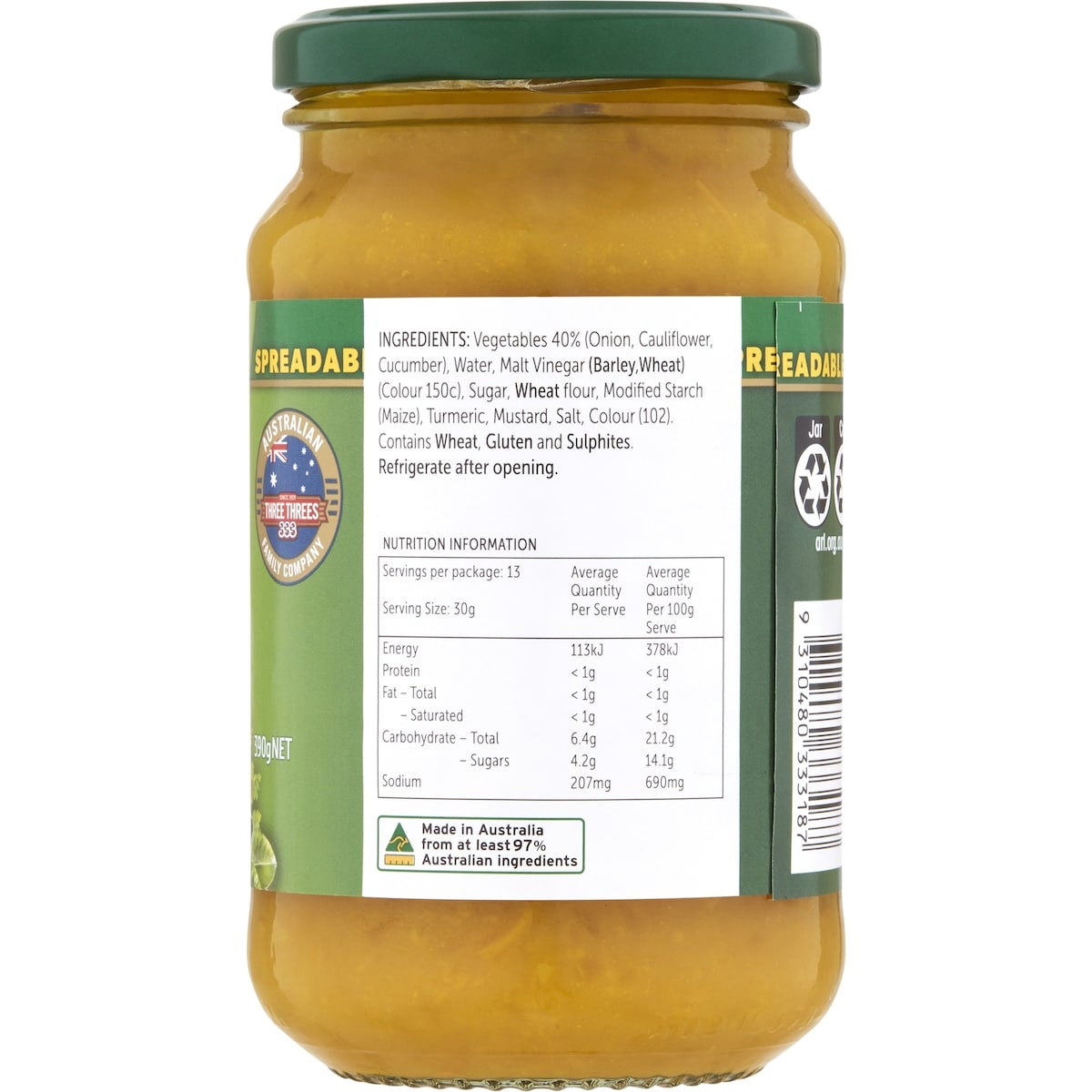 Three Threes Spreadable Sweet Mustard Pickles 390g