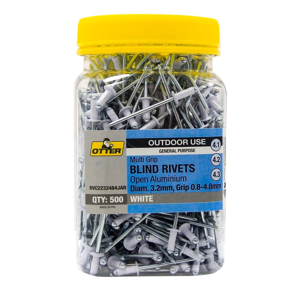 Otter Multi Grip Open Aluminium Blind Rivets 500 Pack 3.2 x 0.8-4.8mm White