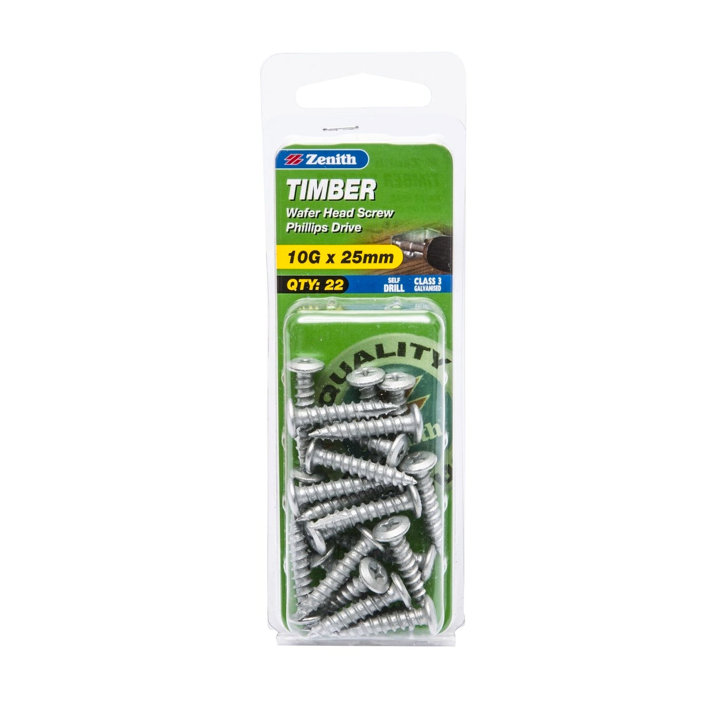 Zenith Timber Screws - 10g x 25mm - Galvanised Wafer Head - 22 Pack