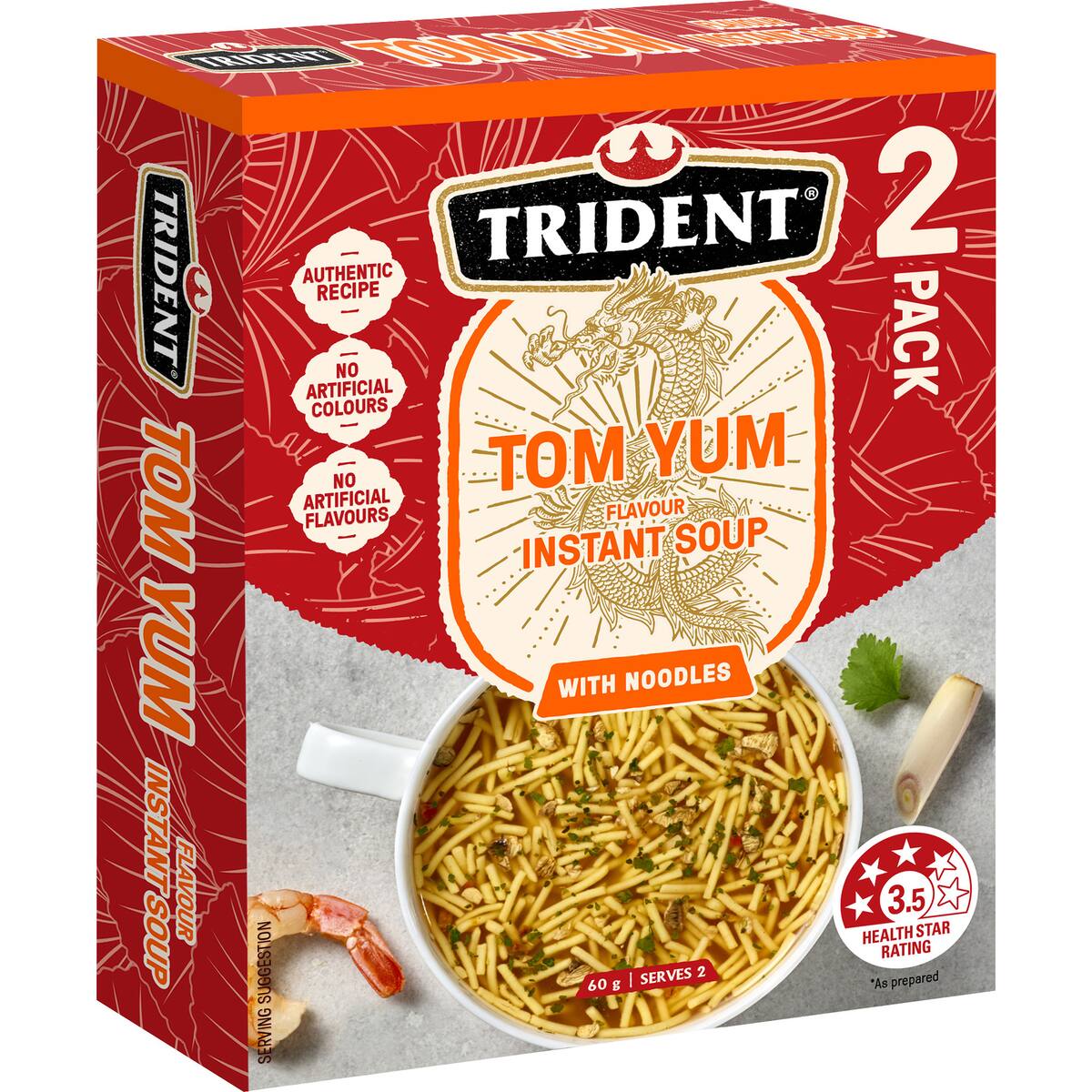 Trident Tom Yum Flavour Instant Soup With Noodles 2 Pack