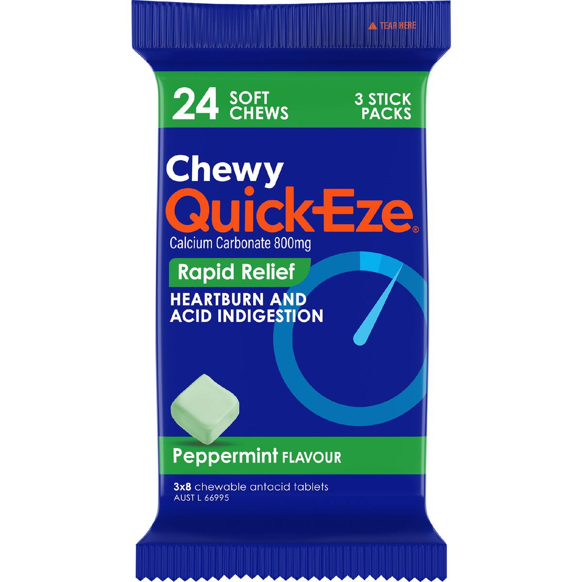 Quick-eze Heartburn & Indigestion Relief Chewy Peppermint 24 Pack
