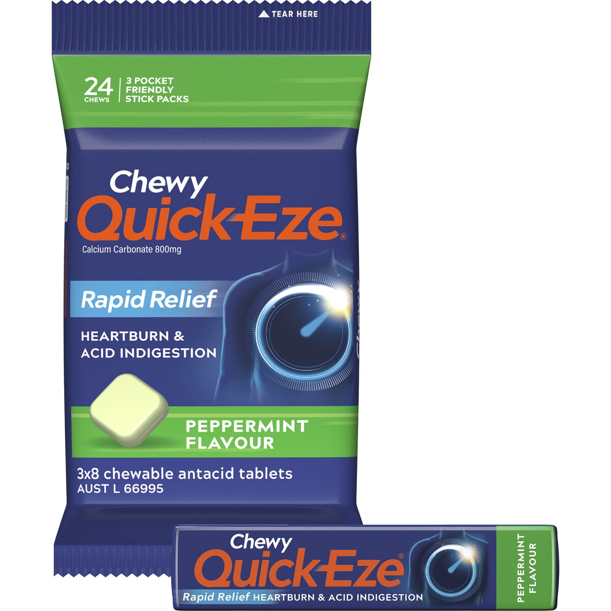 Quick-Eze Heartburn & Indigestion Relief Chewy Peppermint 24 pack