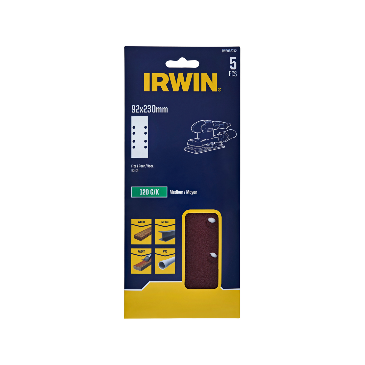 Irwin Sand Sheets - 120 Grit - 92 x 230mm - 5 Pack