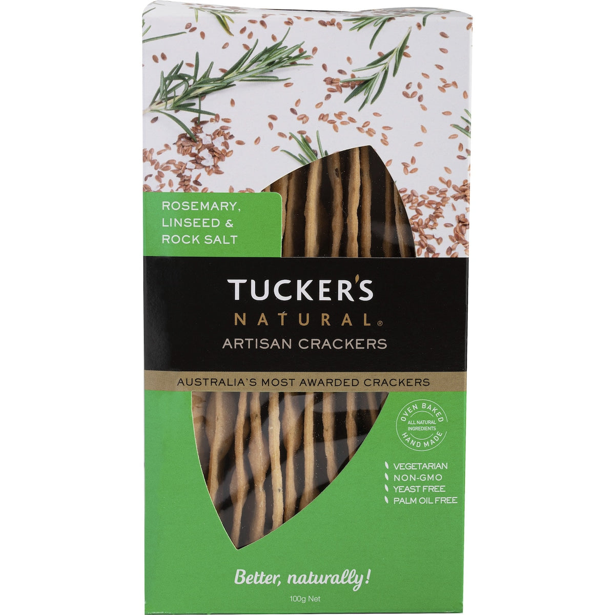 Tuckers Artisan Crackers Rosemary Linseed & Rock Salt 100g