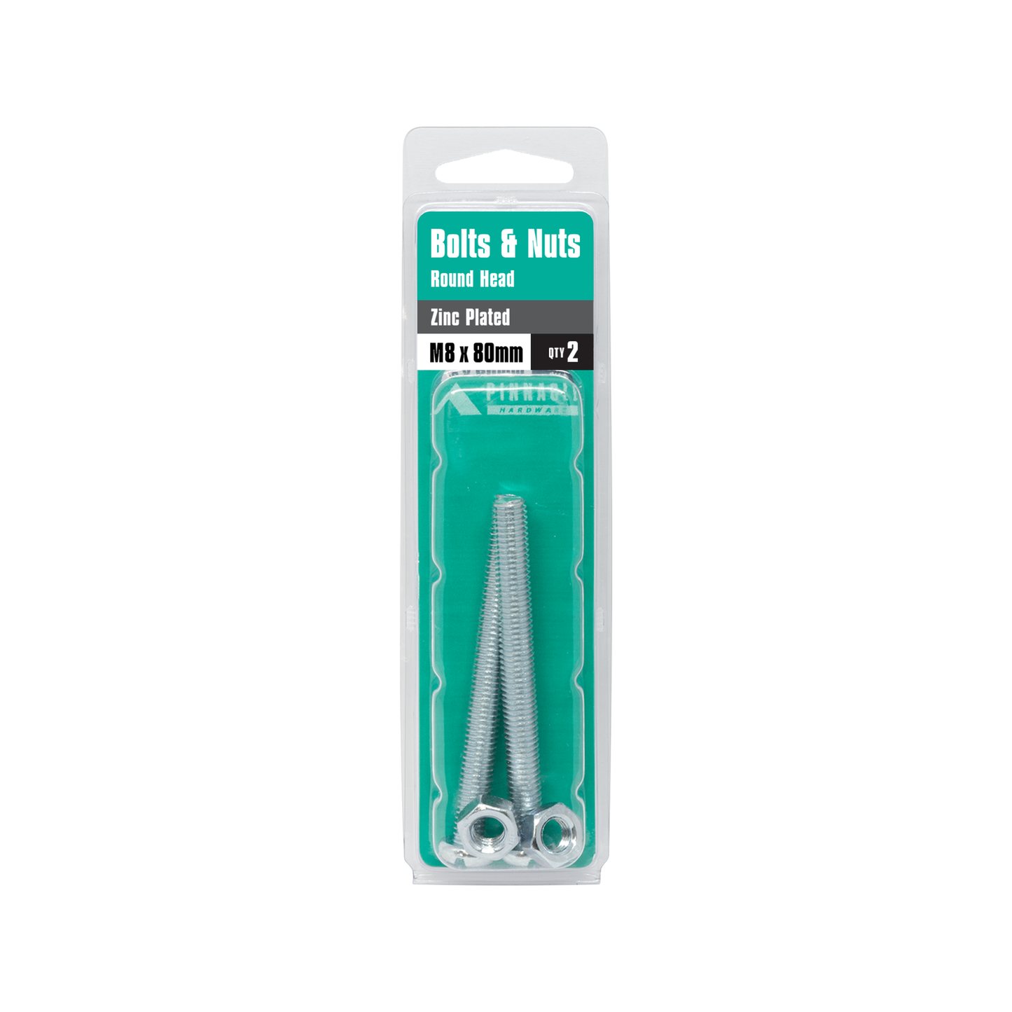Pinnacle Round Head Bolts and Nuts - M8 x 80mm - 2 Pack