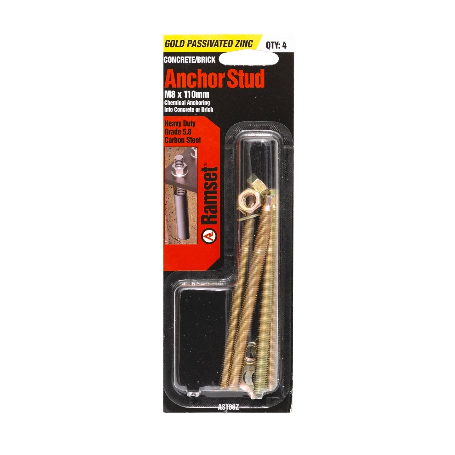 Ramset Zinc Plated Anchor Stud - 8 x 110mm - 4 Pack