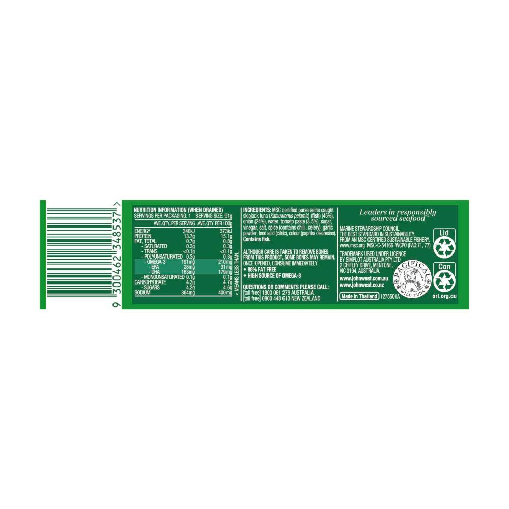 John West Tuna Tomato & Onion 98% Fat Free - 95g