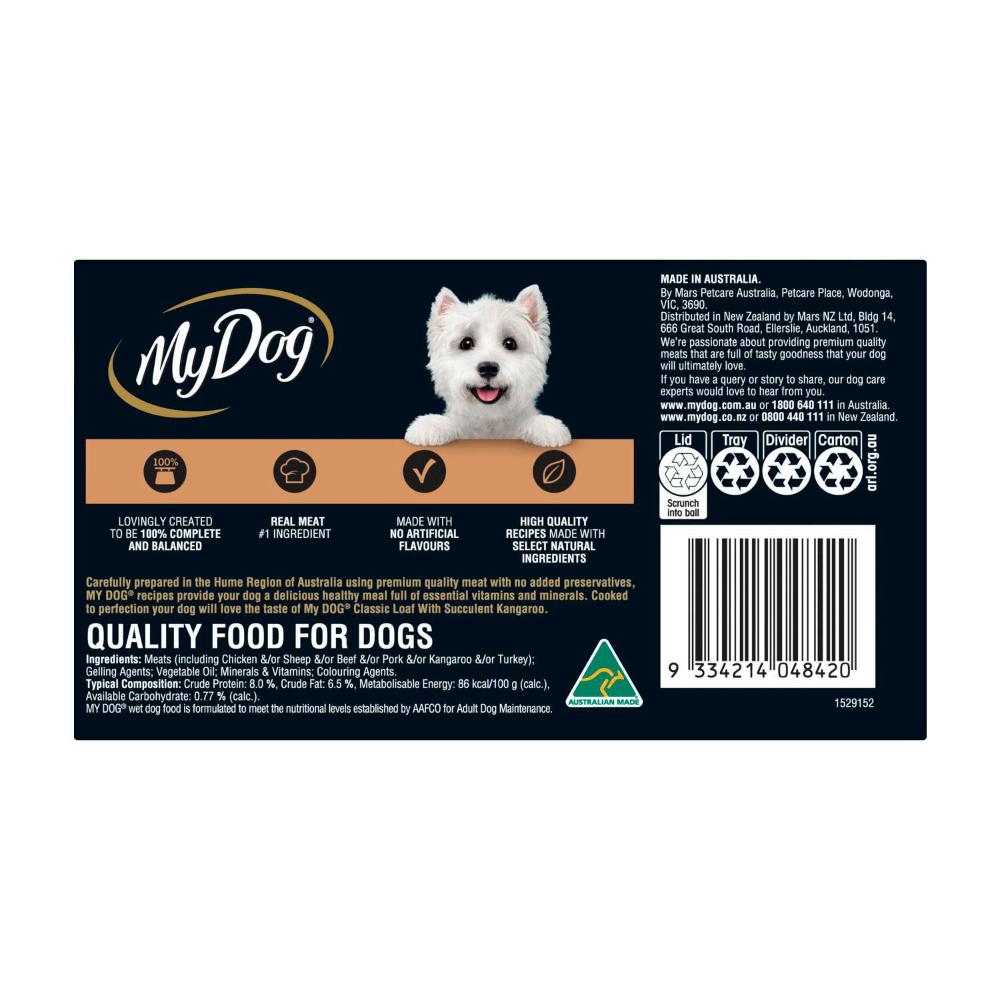 My Dog Adult Wet Dog Food Tasty Kangaroo Meaty Loaf 100g Trays - 6 pack