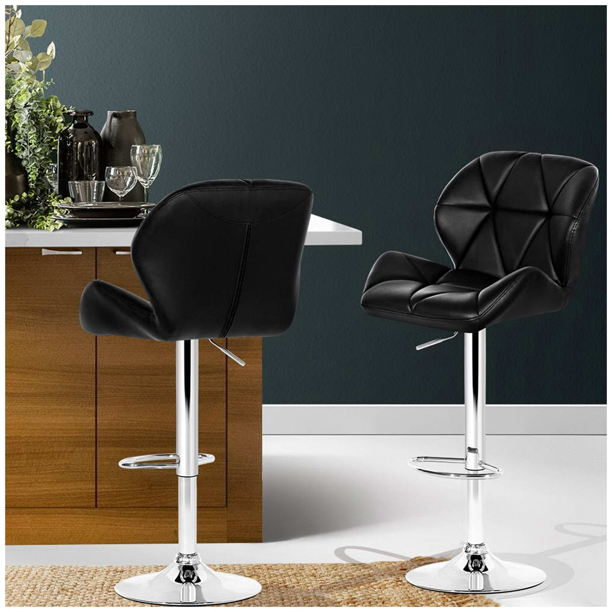Artiss Black Gaslift Swivel Barstool With Rhombus Motif 2 Pack