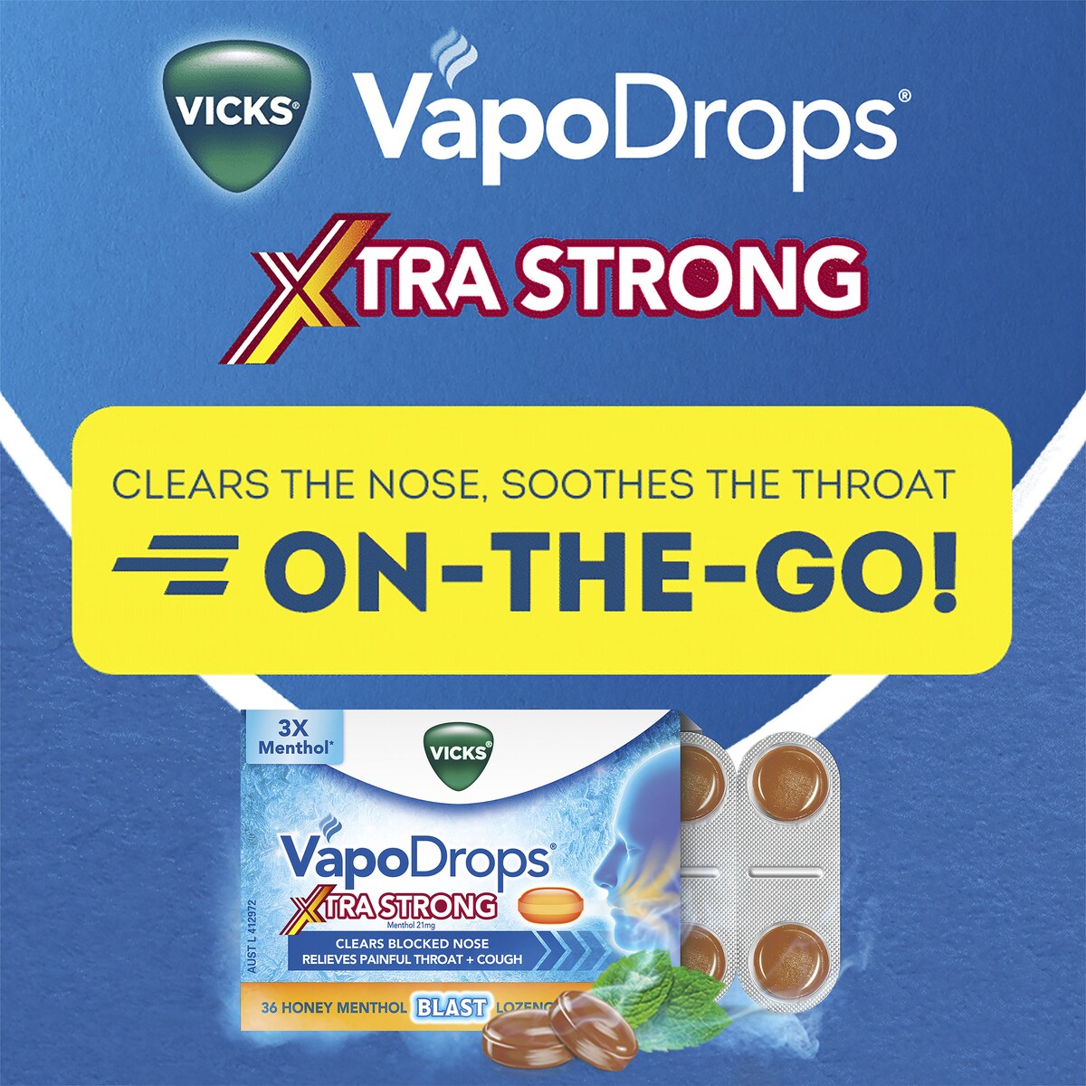 Vicks Xtra Strong Honey Menthol Lozenges 36 pack