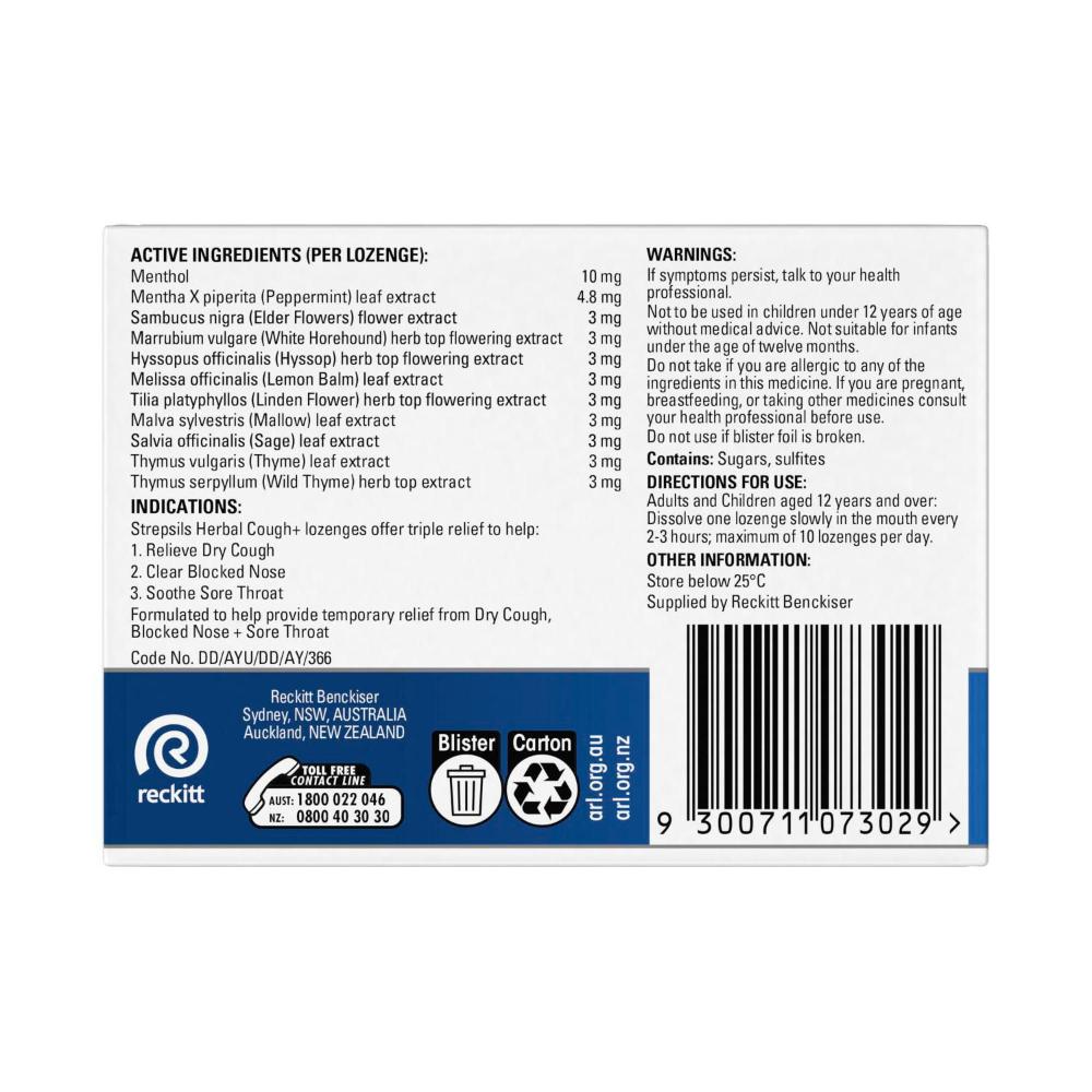 Strepsils Herbal Cough Lozenges Fresh Menthol - 16 each