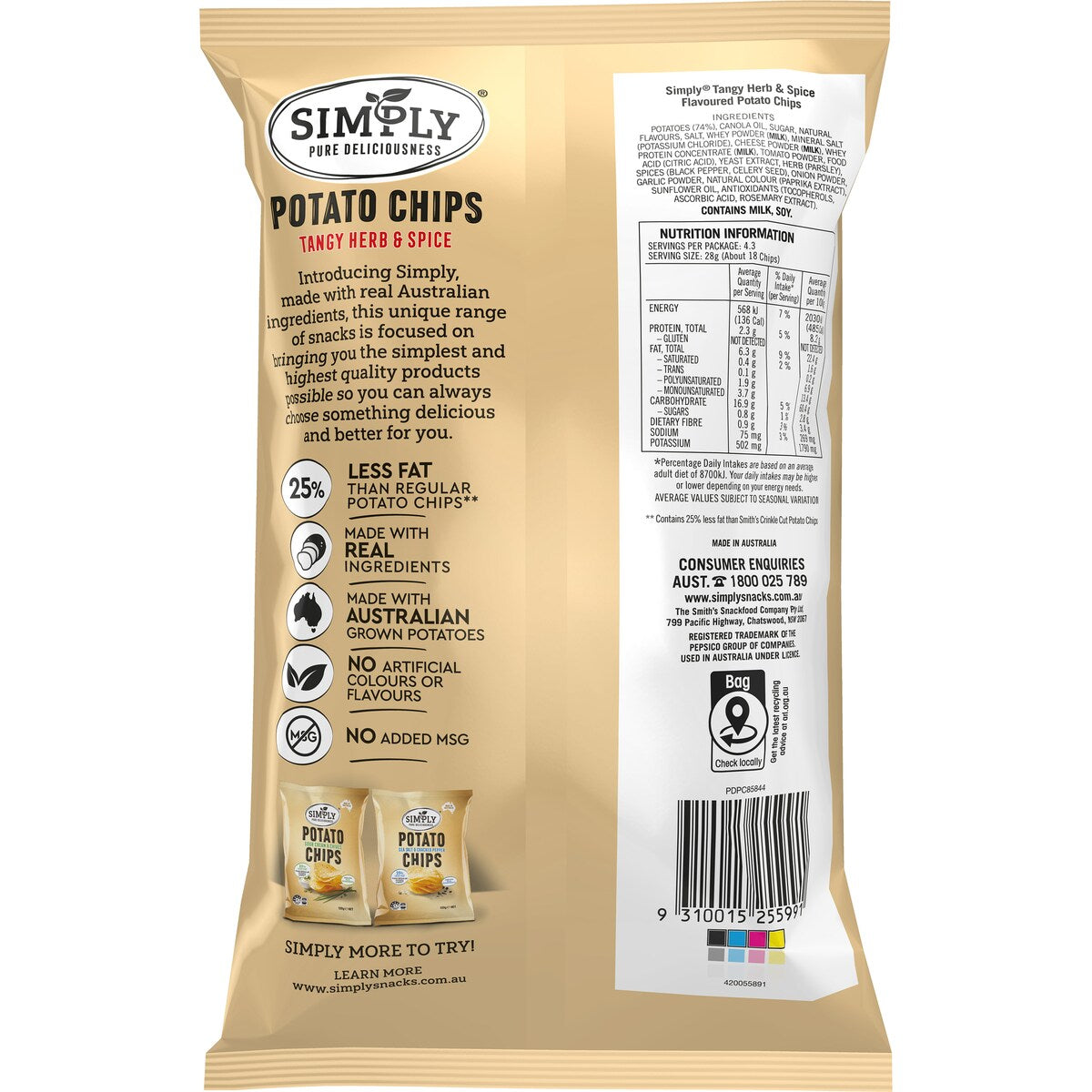 Simply Potato Chips Tangy Herb & Spice 120g