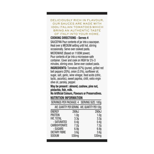 Providore Vine Ripened Tomato And Fire Roasted Pepper Pasta Sauce - 400g