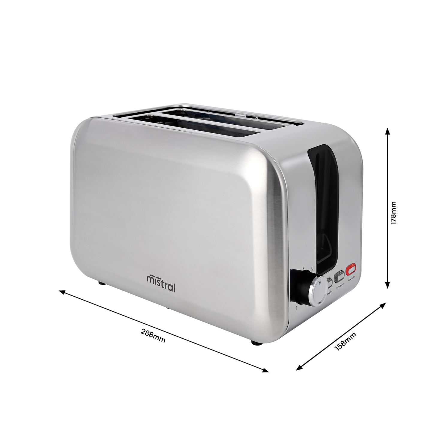 Mistral 2 Slice Toaster - Stainless Steel - 288 x 178 x 158mm