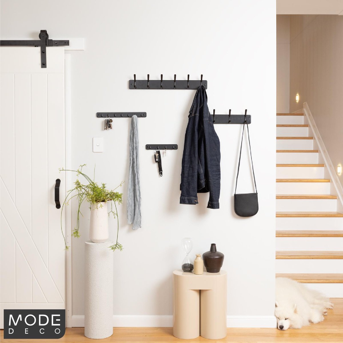 Mode Key Rack - 4 Black Hooks - 245mm - Durable - Easy Installation
