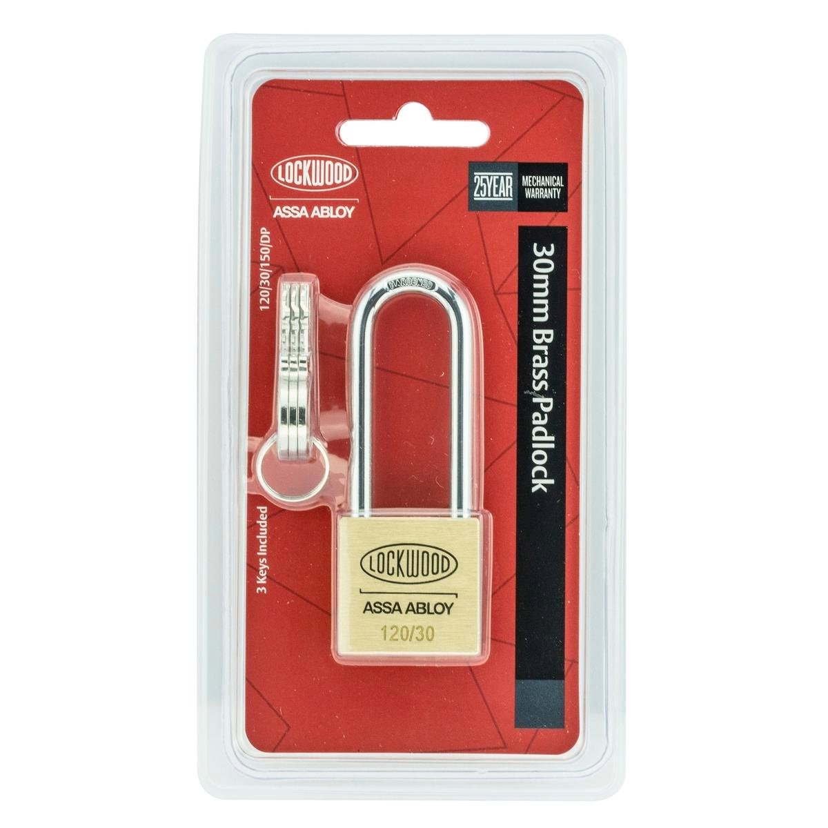 Lockwood Brass Padlock - 30mm - Heavy Duty - Long Shackle