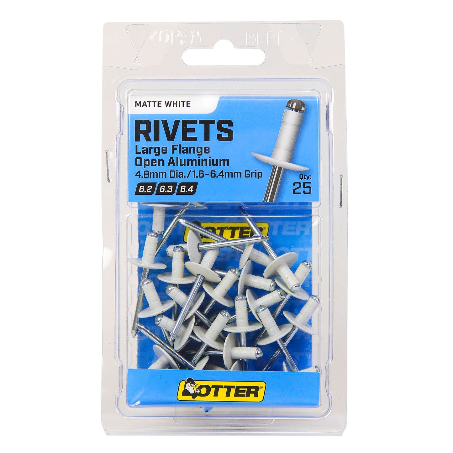Otter Large Flange Aluminium Rivets - 1.6-6.4mm - 25 Pack - White