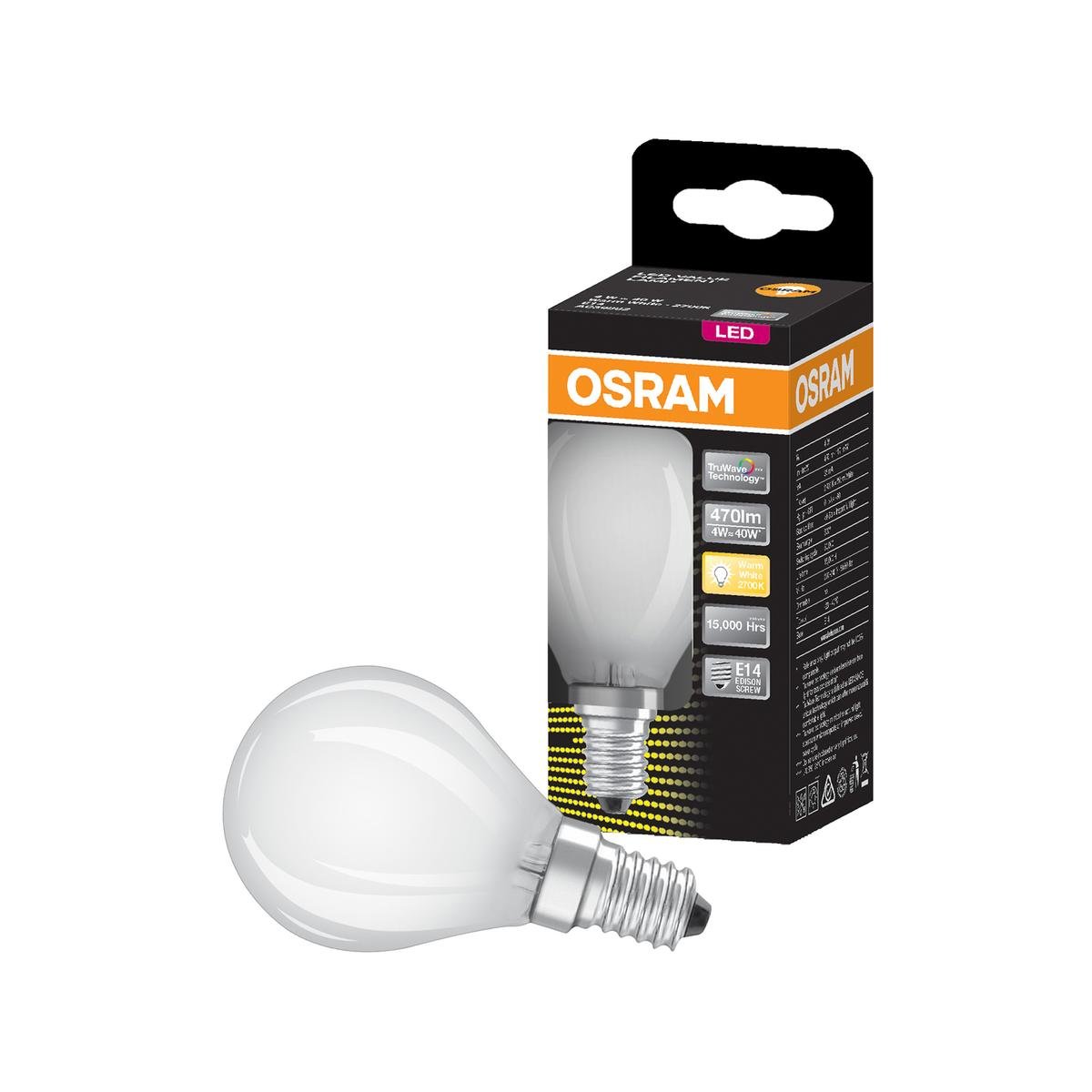 Osram 4W E14 Frosted Warm White Filament LED Light Globe 470lm 3000K