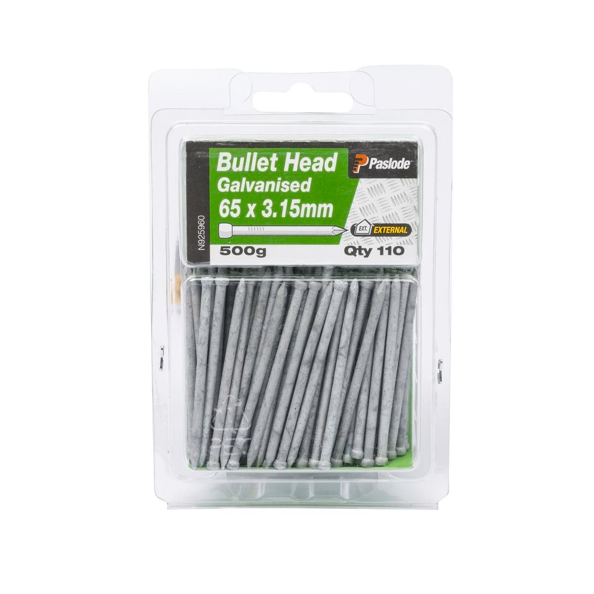 Paslode Galvanised Bullet Head Nails 65 x 3 110 Pack Durable Steel