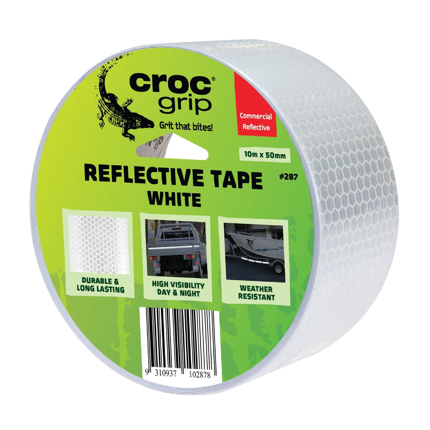 Croc Grip White Reflective Safety Tape - 10m x 50mm