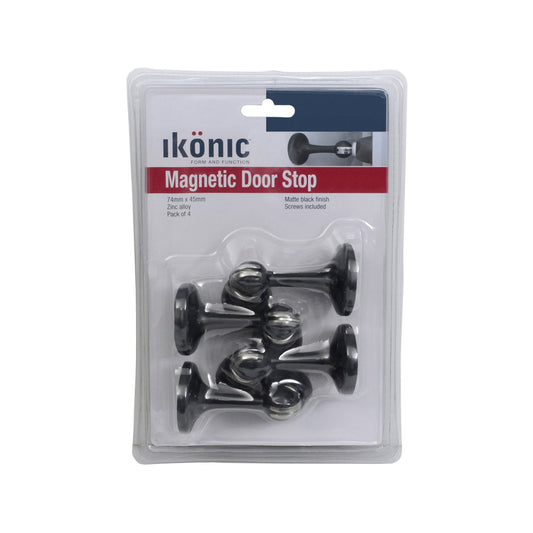 Ikonic Magnetic Door Stop Set - 4 Piece - Zinc Alloy - Matte Black Finish