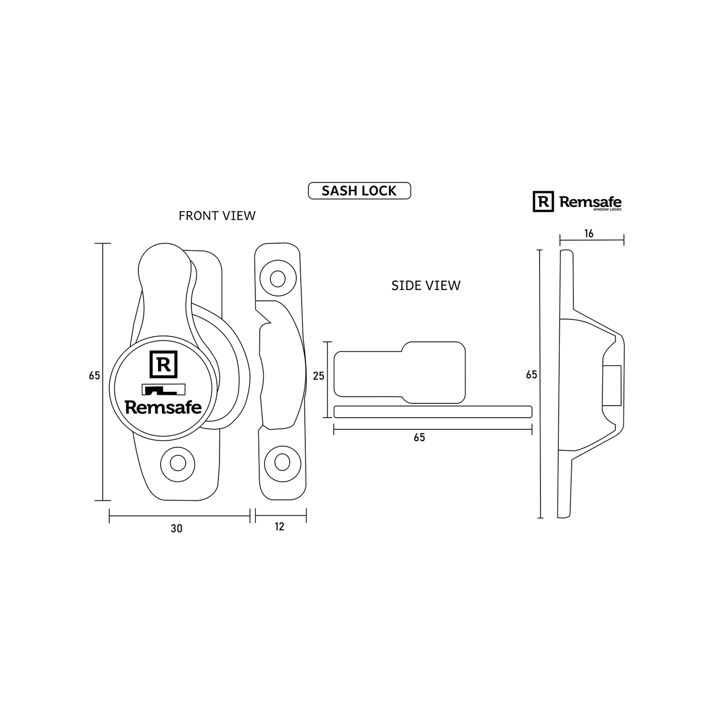 Remsafe White Window Sash Lock - 65 x 30 x 25mm