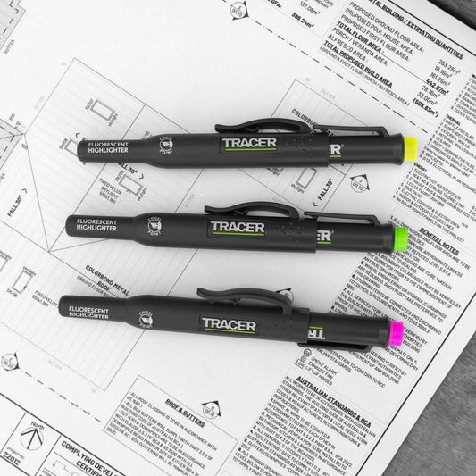 Tracer Construction Highlighters - Yellow, Green, Pink - 3 Pack