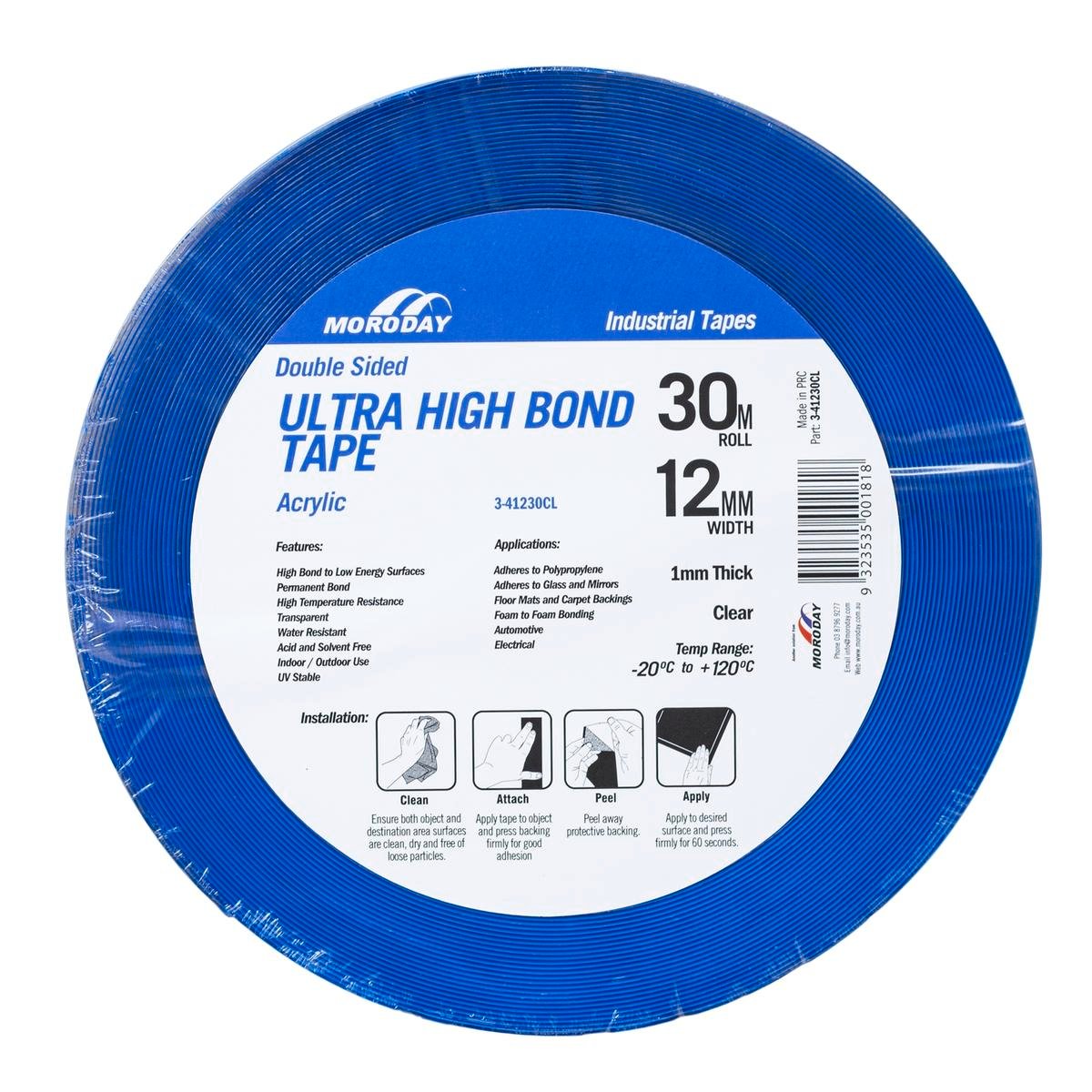 Moroday Double Sided Tape - 12mm x 30m - Acrylic - High Bond