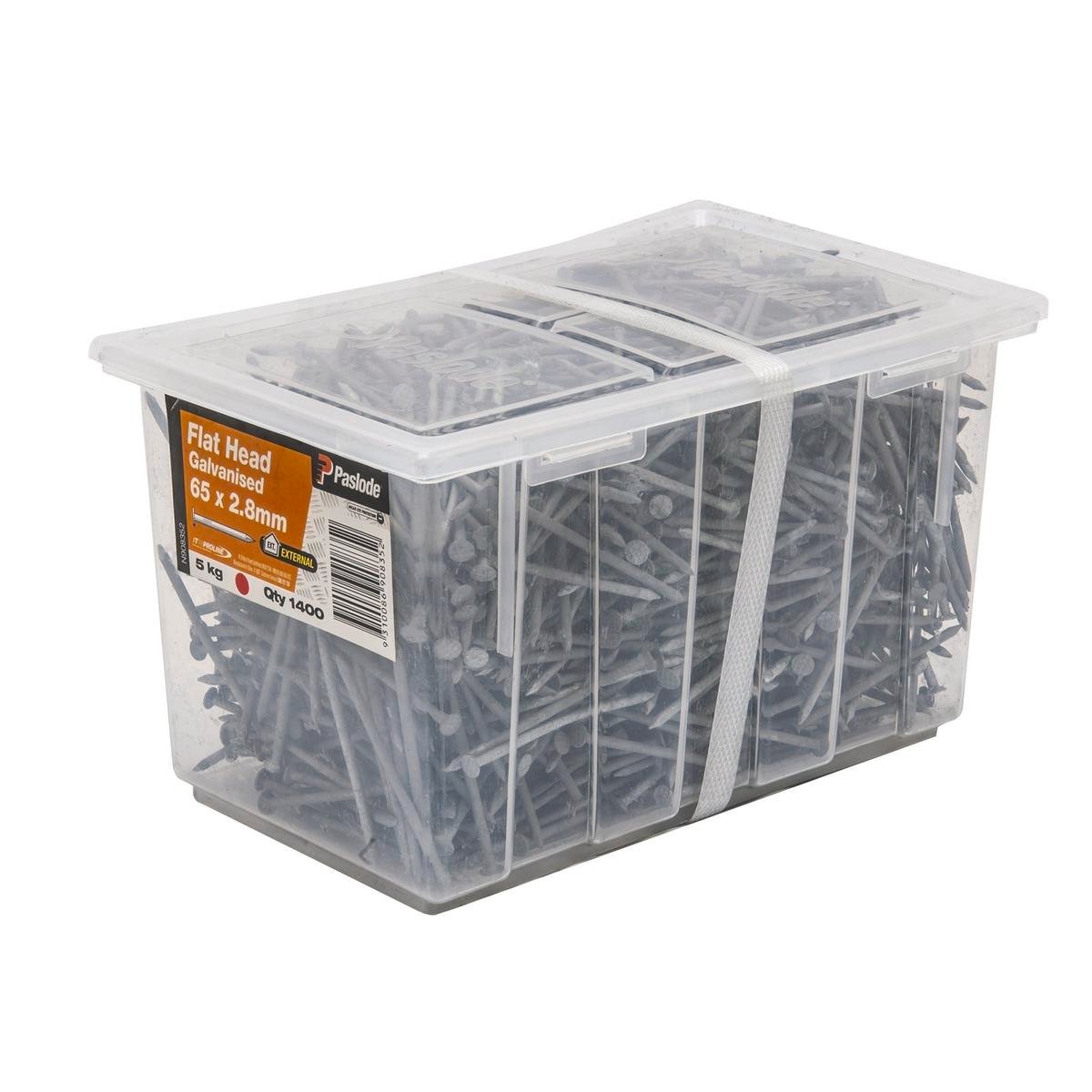 Paslode Flat Head Nails - 65mm x 2.8mm - Galvanised - 1400 Pack
