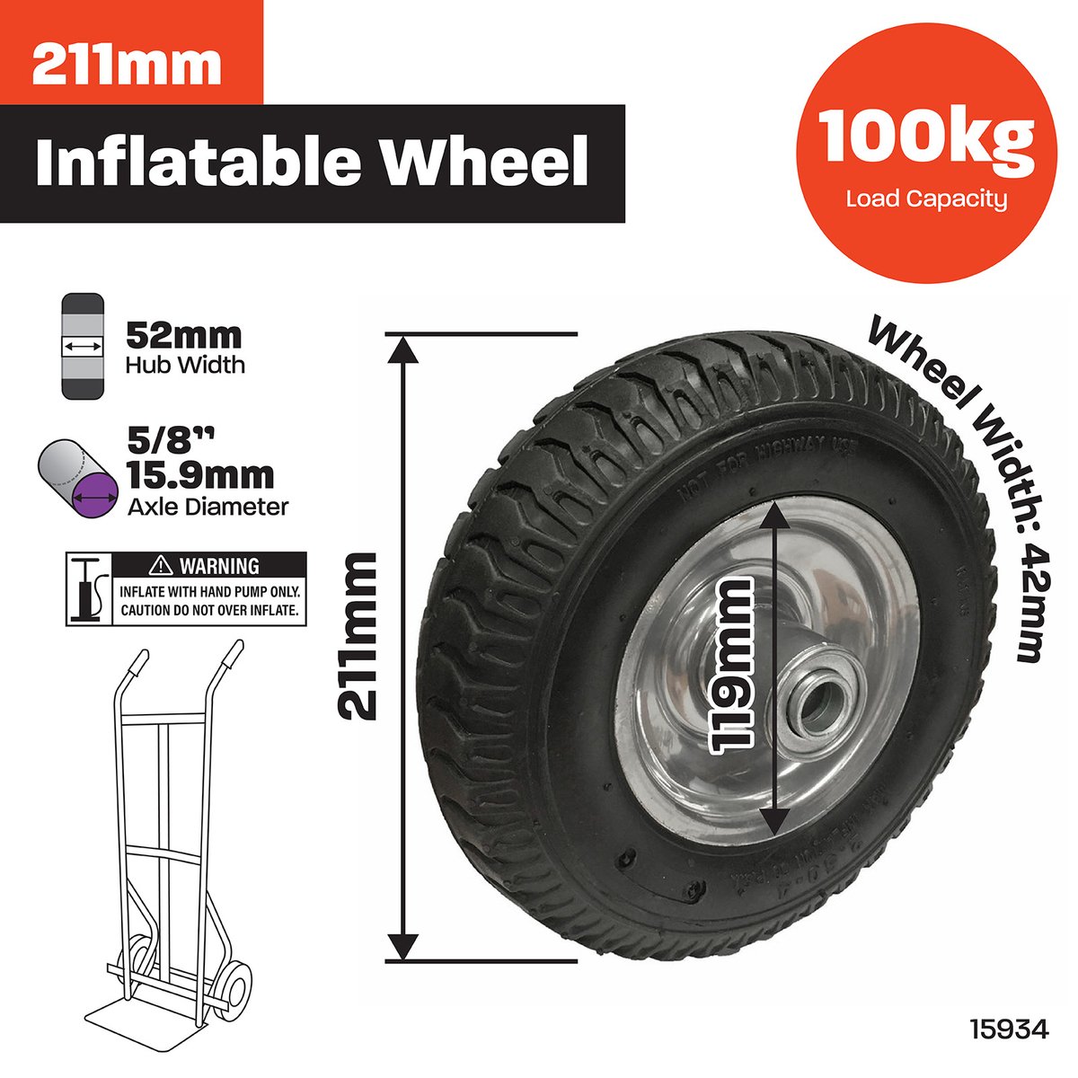Move It Pneumatic Wheel 5/8'' Bearing 250x4 Steel Hub Durable