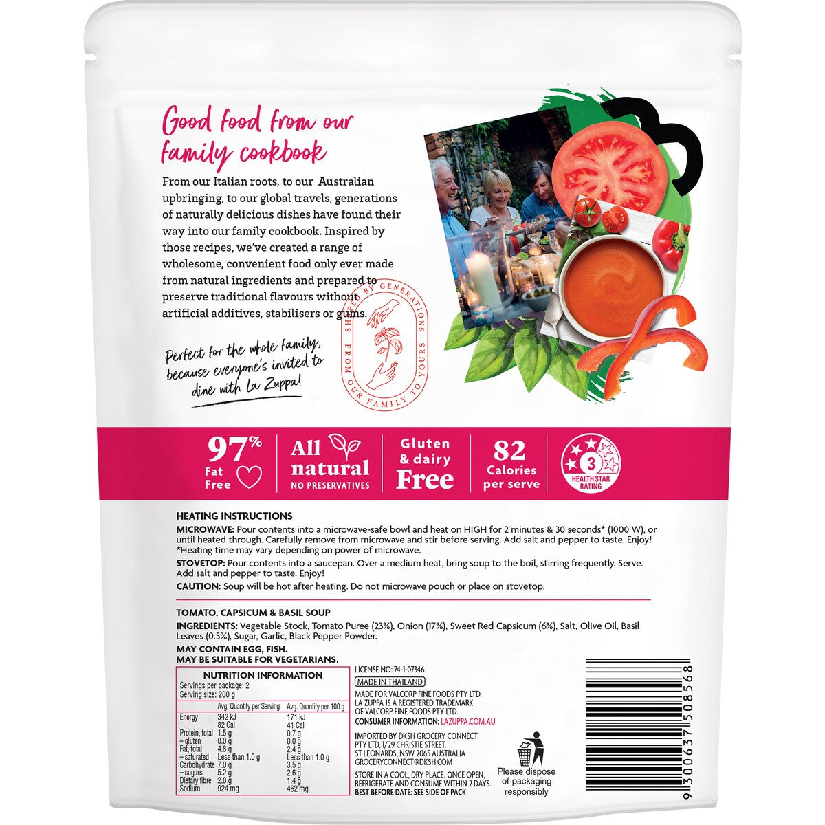 La Zuppa Soup Pouch Tomato Capsicum & Basil 400g