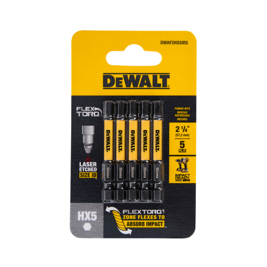 Dewalt Flextorq Hex Driver Bits 57mm 5 Pack