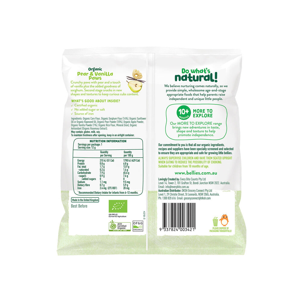 Little Bellies Organic Pear & Vanilla Paws 10 Months+ - 12g