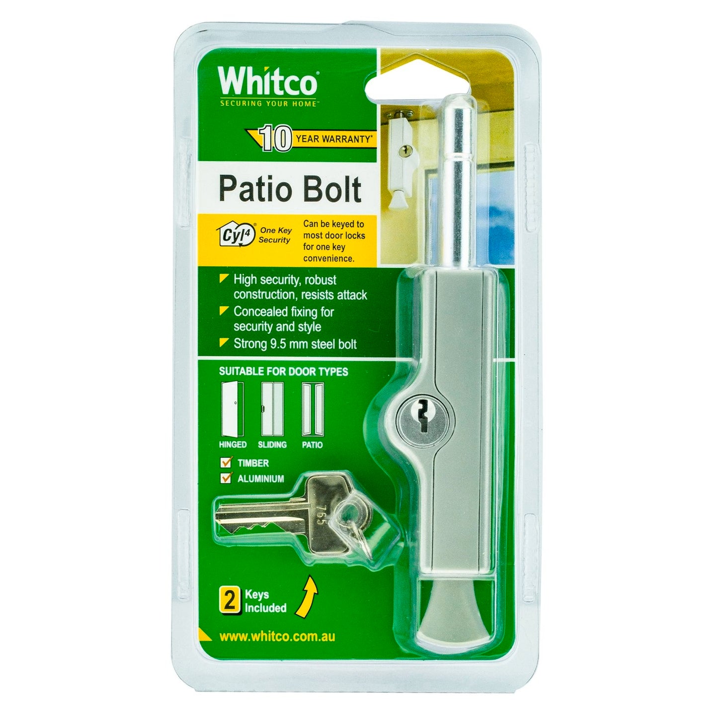 Whitco Patio Bolt - 21mm - Silver