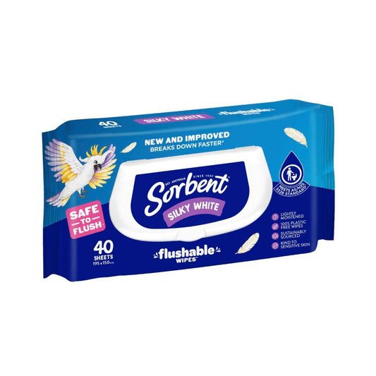 Sorbent Clean & Fresh Silky White Flushable Wipes Soft Pack - 40 pack