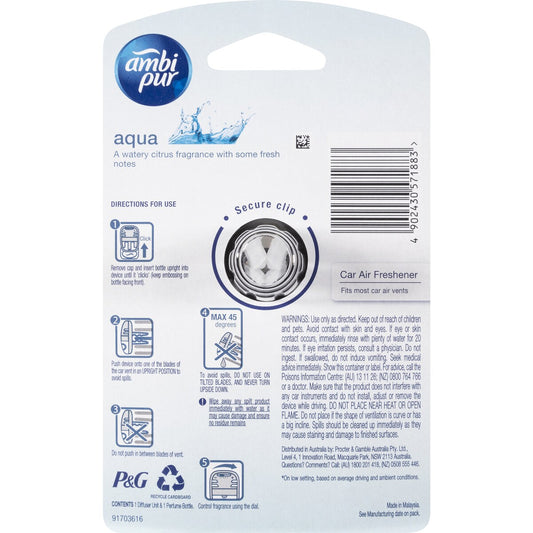 Ambi Pur Car Air Freshener Premium Clip Aqua 7.5ml