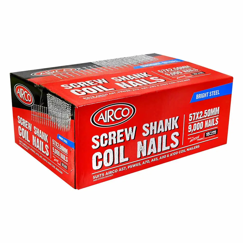 AIRCO Coil Nail Screw Shank Bright Steel - 57mm Box of 9000 YA57254